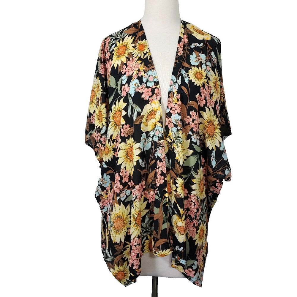 Maurices Kimono Cover Up Womens One Size Floral Boho Open Front Lightweight OS